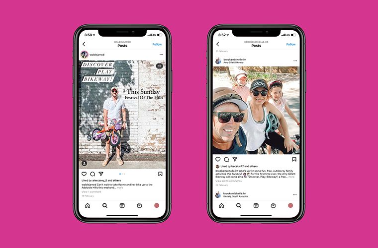 Influencer posts for the Adelaide Hills Fringe Event displayed in phone screens